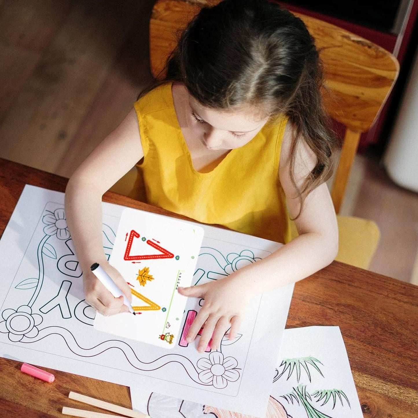 Level 4 Reusable Magic Practice Copybook for Kids with Drawing Pens and Eraser-Kids Brain Development Training Book