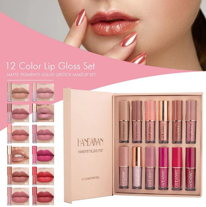 12 in 1 HANDAIYAN Lip Gloss Long-Lasting Set