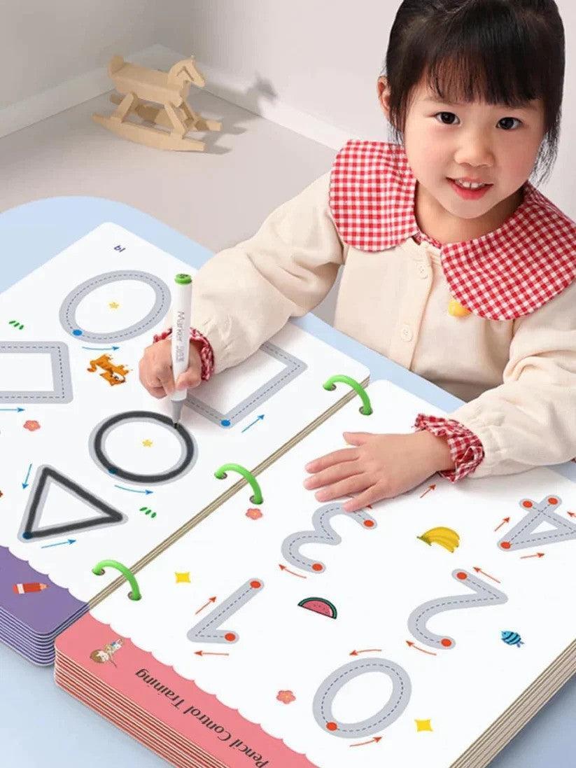 Reusable Magic Practice Copybook for Kids with Drawing Pens and Eraser-Kids Brain Development Training CopyBook