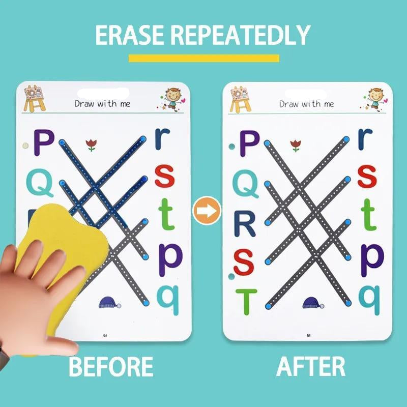 Reusable Magic Practice Copybook for Kids with Drawing Pens and Eraser-Kids Brain Development Training CopyBook
