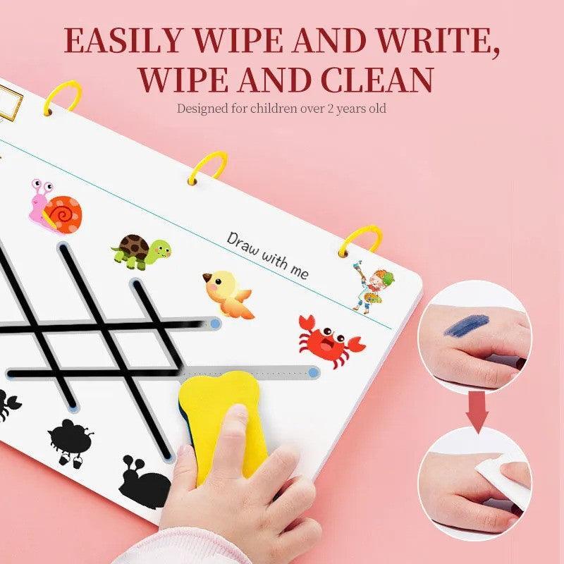 Reusable Magic Practice Copybook for Kids with Drawing Pens and Eraser-Kids Brain Development Training CopyBook