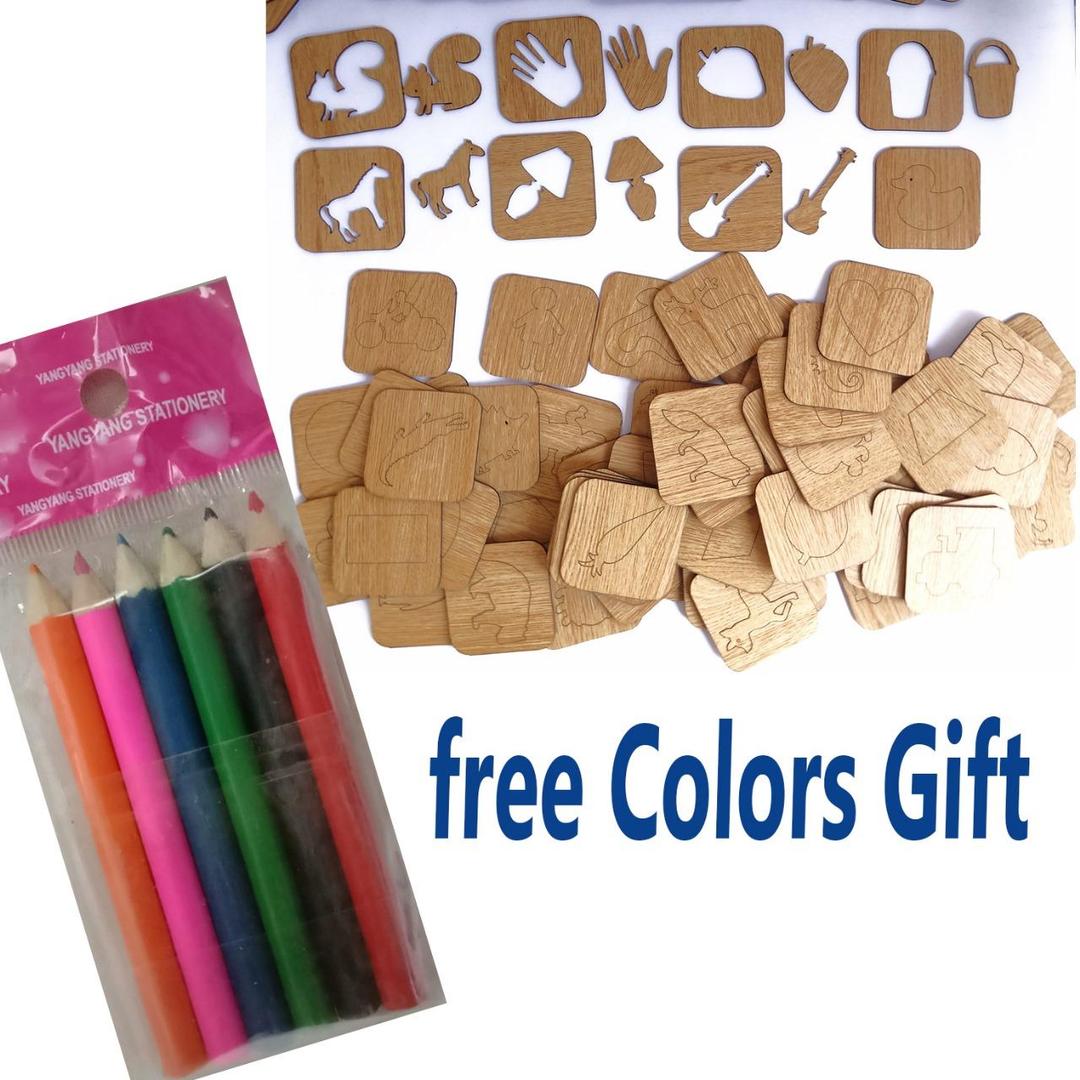 Wooden Stencils Drawing Kit - Free Colors Set Inside | Creative Art Set