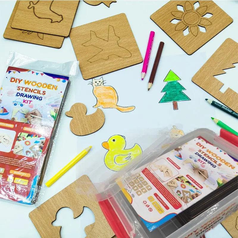 Wooden Stencils Drawing Kit - Free Colors Set Inside | Creative Art Set